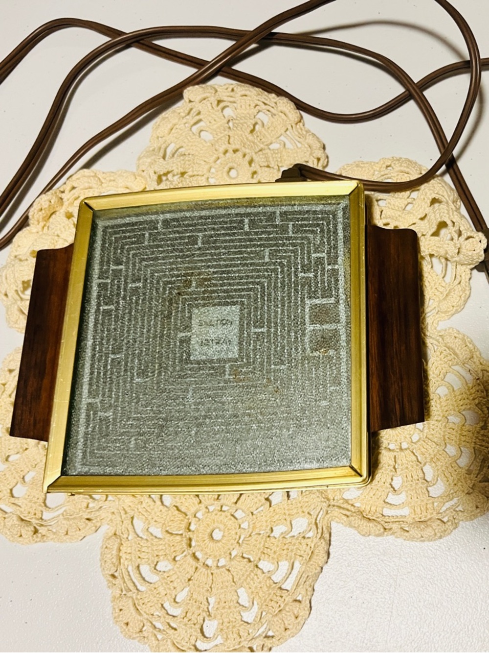 Vintage Electric Glass Warming Tray with walnut Wood Handles